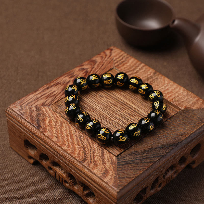 Fortune Jewel Tibet White Crystal Black Onyx Om Mani Padme Hum Meditation Bracelet