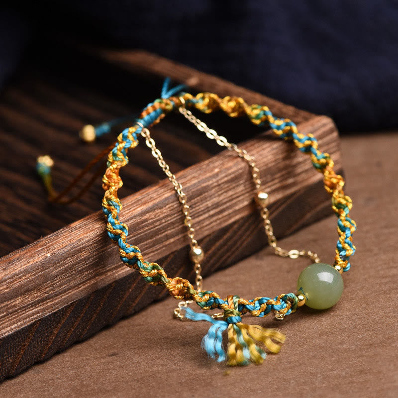 Fortune Jewel Handmade Colorful Rope Luck Jade Bead Abundance Double Layer Bracelet