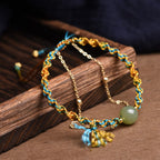 Fortune Jewel Handmade Colorful Rope Luck Jade Bead Abundance Double Layer Bracelet