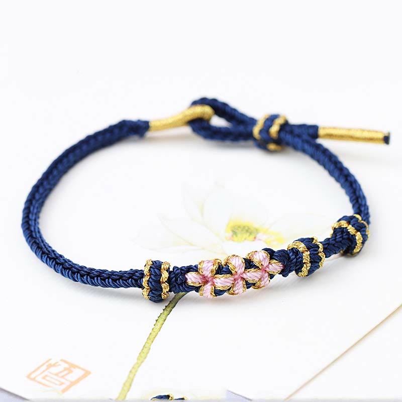 Fortune Jewel Handmade Three Peach Blossoms Luck Eight Strands Braided String Bracelet