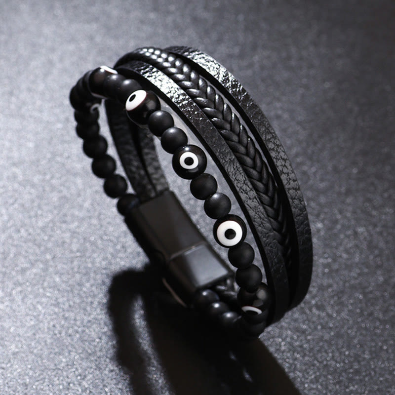Fortune Jewel Evil Eye Tiger Eye Protection Beaded Multilayered Braided Bracelet