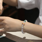 Fortune Jewel Natural White Agate Red Agate Money Bag Fu Character Four Leaf Clover Protection Bracelet