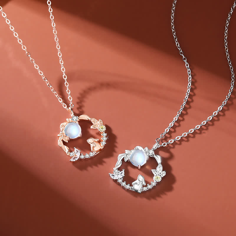 Fortune Jewel 925 Sterling Silver Year of the Rabbit Moonstone Moon Flower Pattern Necklace Pendant Bracelet Earrings