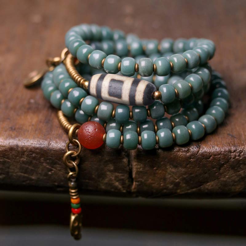 Fortune Jewel 108 Mala Beads Bodhi Seed Dzi Bead Wisdom Bracelet