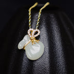 Fortune Jewel Natural Hetian White Jade Luck Money Bag Necklace Pendant