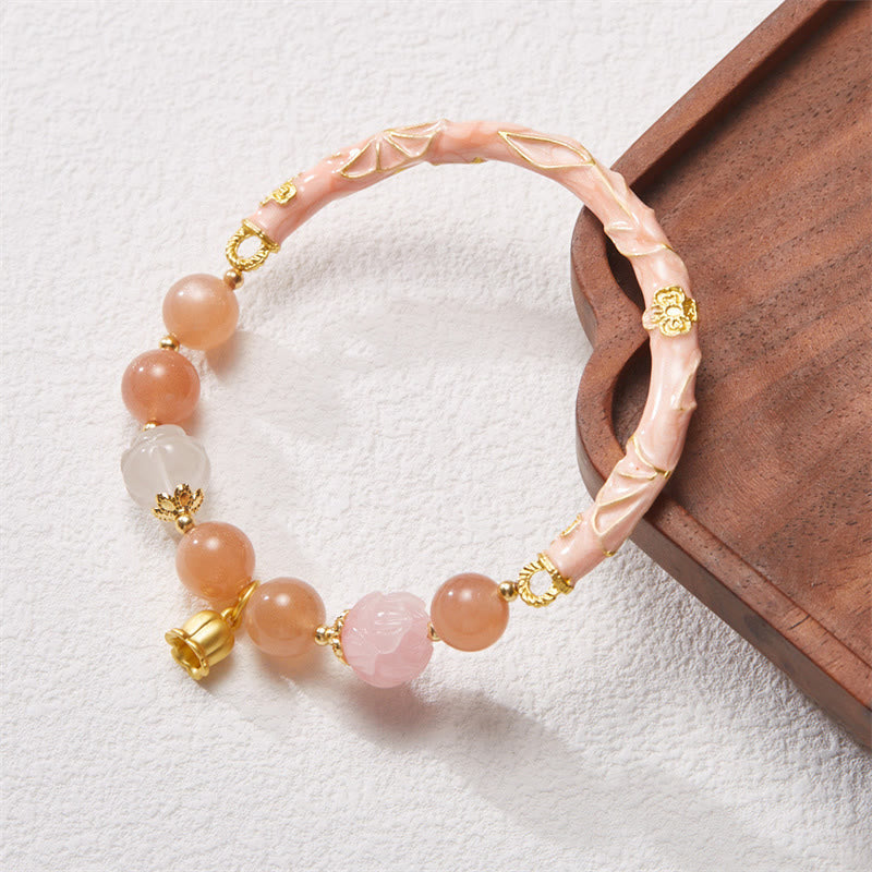 Fortune Jewel Sun Stone Golden Silk Jade Lily of the Valley Charm Positive Bracelet Bangle