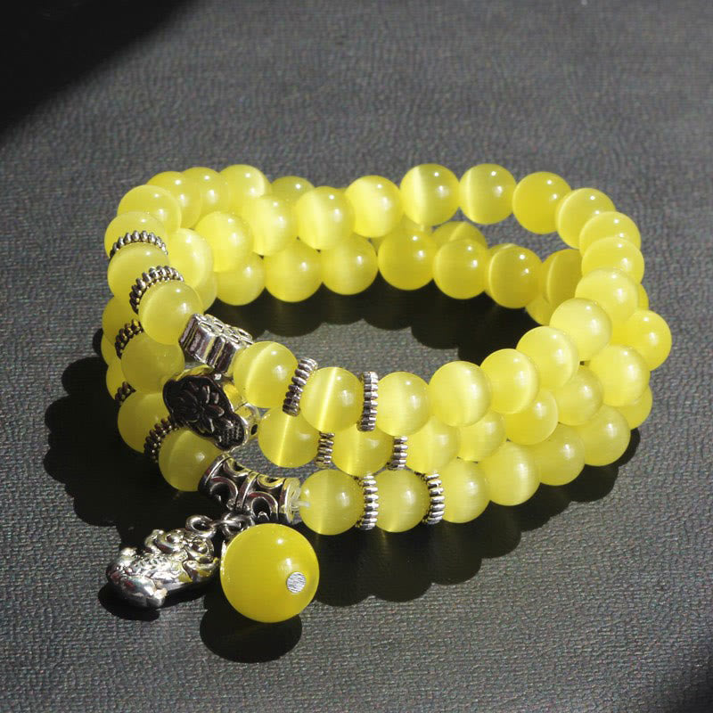 Fortune Jewel Cat Eye PiXiu Support Triple Wrap Bracelet