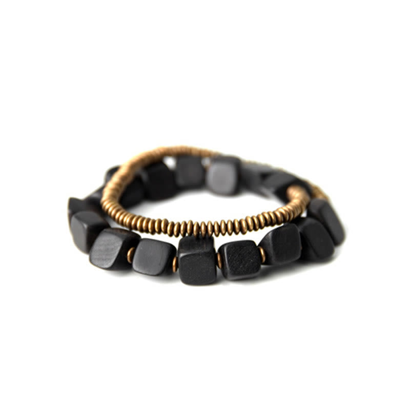 Fortune Jewel Tibetan Ebony Wood Copper Peace Double Wrap Bracelet