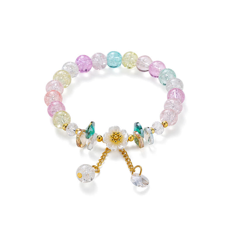 Fortune Jewel Simple Design Flower Charm Glass Bead Bracelet