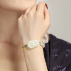 Fortune Jewel 925 Sterling Silver Chinese Zodiac Hetian Jade Happiness Luck String Bracelet