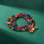 Fortune Jewel Colorful Candy Agate Gold Swallowing Beast Family Strength Charm Triple Wrap Bracelet