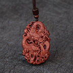 Fortune Jewel Lightning Struck Jujube Wood Double Dragon Relief Ward Off Evil Spirits Necklace Pendant
