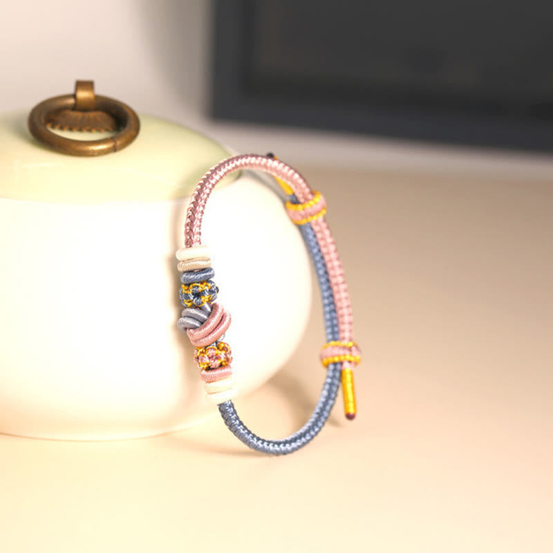 Fortune Jewel Two-Color Rope Handcrafted Eight Thread Peace Knot Luck Connection Bracelet
