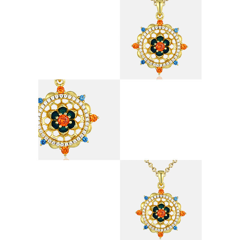 Fortune Jewel 925 Sterling Silver Lotus Flower Colorful Zircon New Beginning Necklace Pendant Fortune Jewel