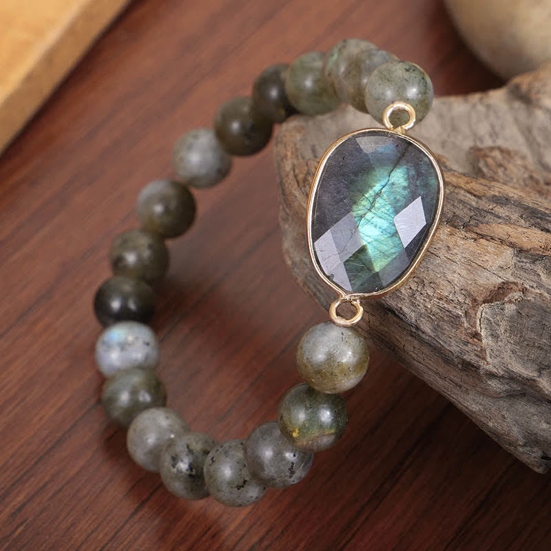 Fortune Jewel Natural Labradorite Moonstone Support Healing Beaded Bracelet