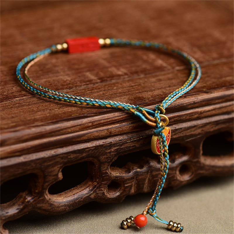 Fortune Jewel Handmade Cinnabar As One Wishes Blessing Braid Double Layer Bracelet