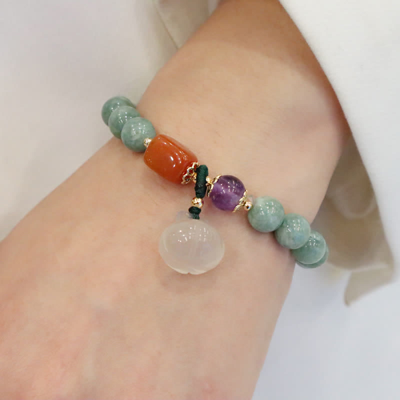 Fortune Jewel Cyan Jade Lotus Pumpkin Wish Peace Buckle Amethyst Crystal Healing Bracelet