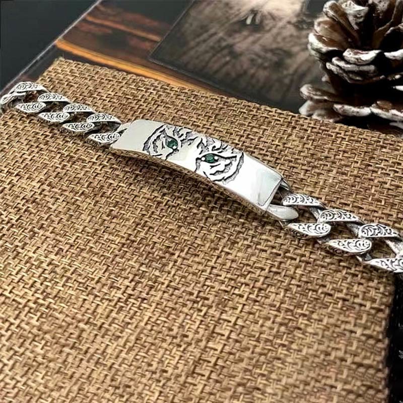 Fortune Jewel Tiger Tang Dynasty Flower Design Copper Luck Chain Bracelet