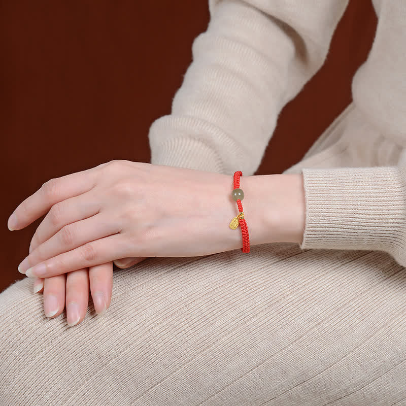 Fortune Jewel 925 Sterling Silver Hetian Jade Blessing Wealth Red String Bracelet