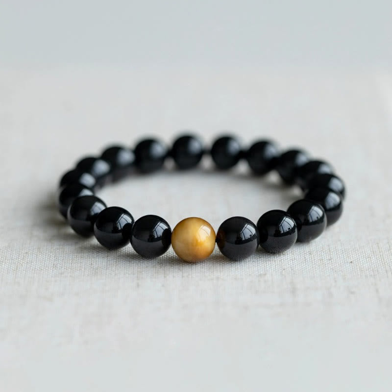 Fortune Jewel Natural Rainbow Obsidian Tiger Eye Positive Love Bracelet