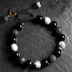 Fortune Jewel Black Obsidian Lava Rock Stone Yin Yang Strength Bracelet
