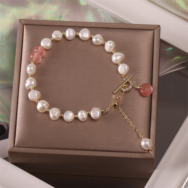Fortune Jewel Pearl Green Strawberry Quartz Bead Healing Chain Bracelet