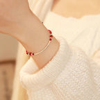 Fortune Jewel 925 Sterling Silver Bamboo White Agate Red Agate Bead Protection String Braided Bracelet