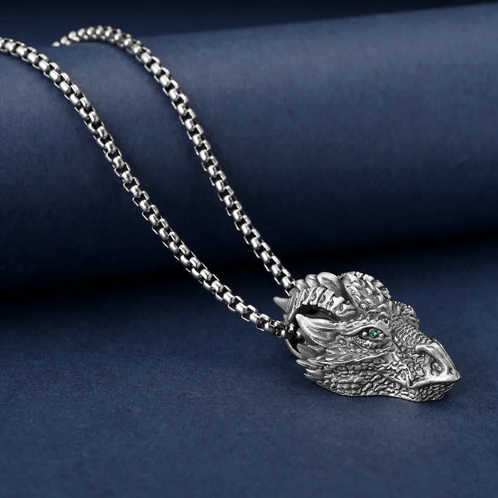 Fortune Jewel Pure Tin Dragon Head Luck Protection Metal Necklace Pendant