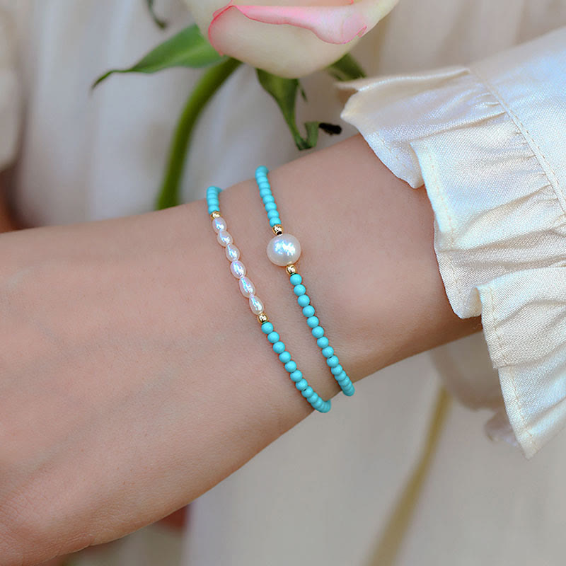 Fortune Jewel Turquoise Red Agate Pearl Small Beaded Protection Bracelet