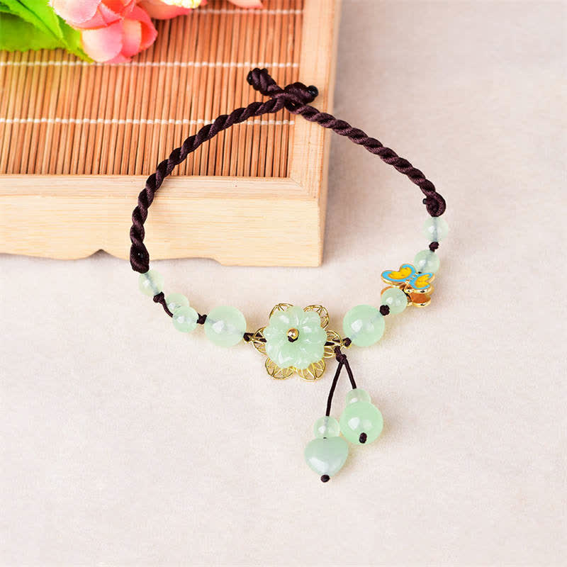 Fortune Jewel Flower Jade Butterfly Luck Abundance Charm Anklet