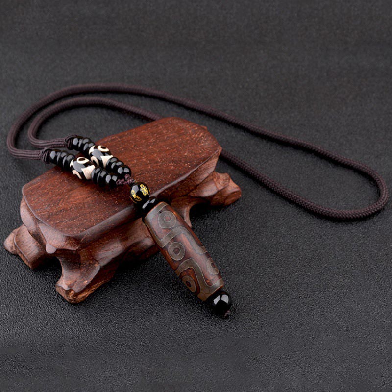 Fortune Jewel Nine-Eye Dzi Bead Wealth Protection Necklace