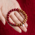 Fortune Jewel 925 Sterling Silver Peach Wood Cinnabar Ward Off Evil Spirits Bracelet