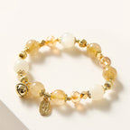 Fortune Jewel 14K Gold Plated Golden Rutilated Quartz Wealth Bell Lucky Fortune Charm Bracelet