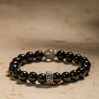 Fortune Jewel Chinese Zodiac Natal Buddha 925 Sterling Silver Black Obsidian Moonstone Strength Bracelet