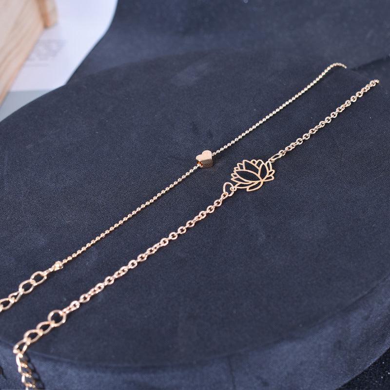 Fortune Jewel 2Pcs Lotus Flower Love Heart Enlightenment Bracelet