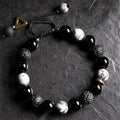 Fortune Jewel Black Obsidian Lava Rock Stone Yin Yang Strength Bracelet