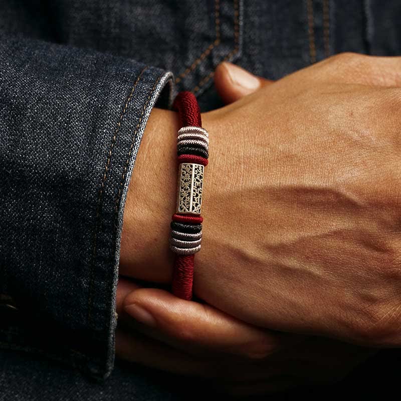 Fortune Jewel 925 Sterling Silver Om Mani Padme Hum Peace Red String Bracelet