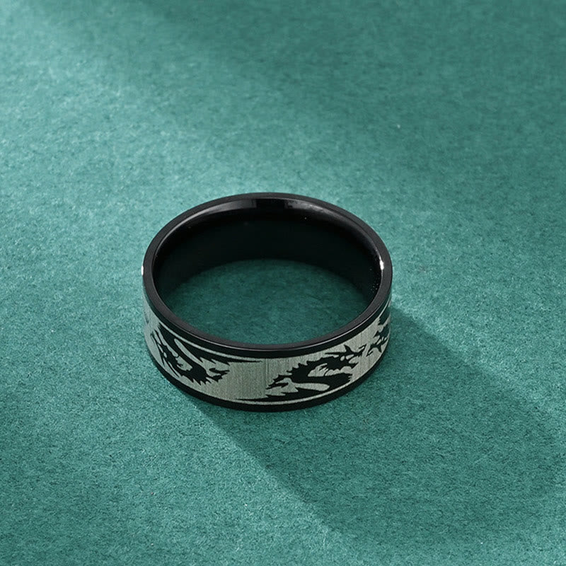 Fortune Jewel Dragon Carved Protection Strength Titanium Steel Ring Fortune Jewel