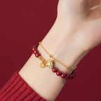 Fortune Jewel 925 Sterling Silver Natural Cinnabar Four Leaf Clover Flower Blessing Chain Bracelet