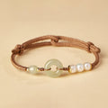 Fortune Jewel Natural Hetian Jade Pearl Peace Buckle Luck Bracelet