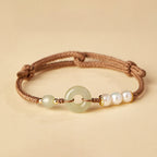 Fortune Jewel Natural Hetian Jade Pearl Peace Buckle Luck Bracelet