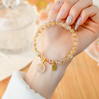 Fortune Jewel Natural Golden Rutilated Quartz Fu Character Peace Buckle Charm Wealth Bracelet