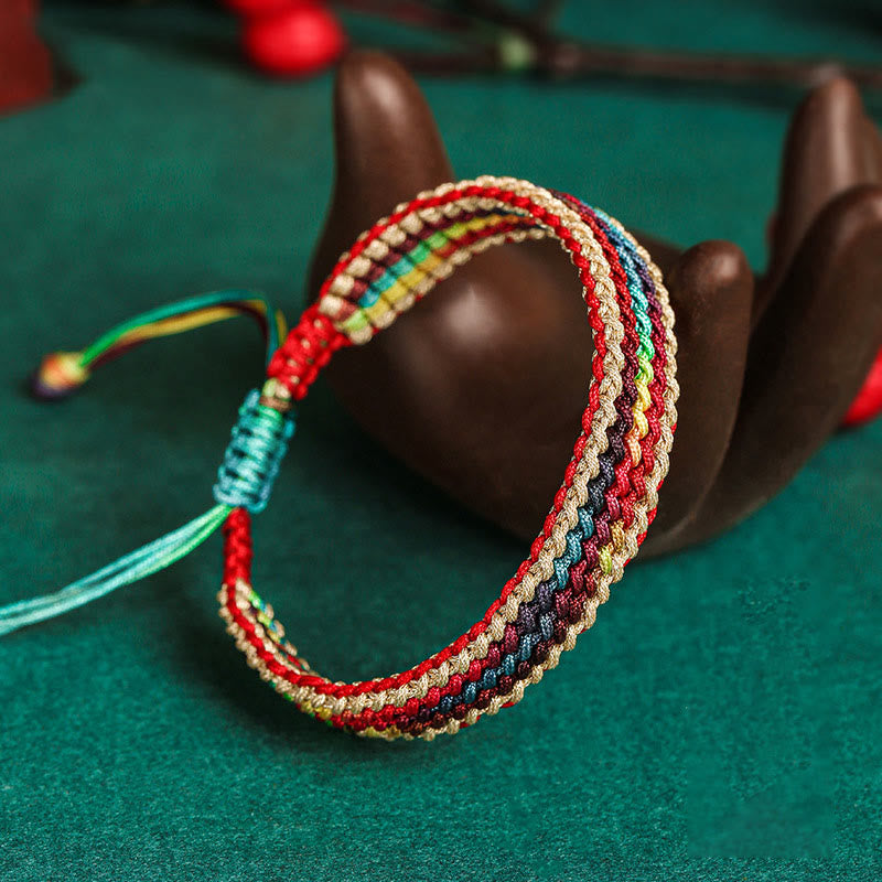Fortune Jewel Tibet Handmade Rainbow Multicolored Protection Braided String Bracelet