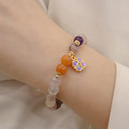Fortune Jewel Natural Purple Golden Silk Jade Violet Flower Bead Charm Wealth Bracelet
