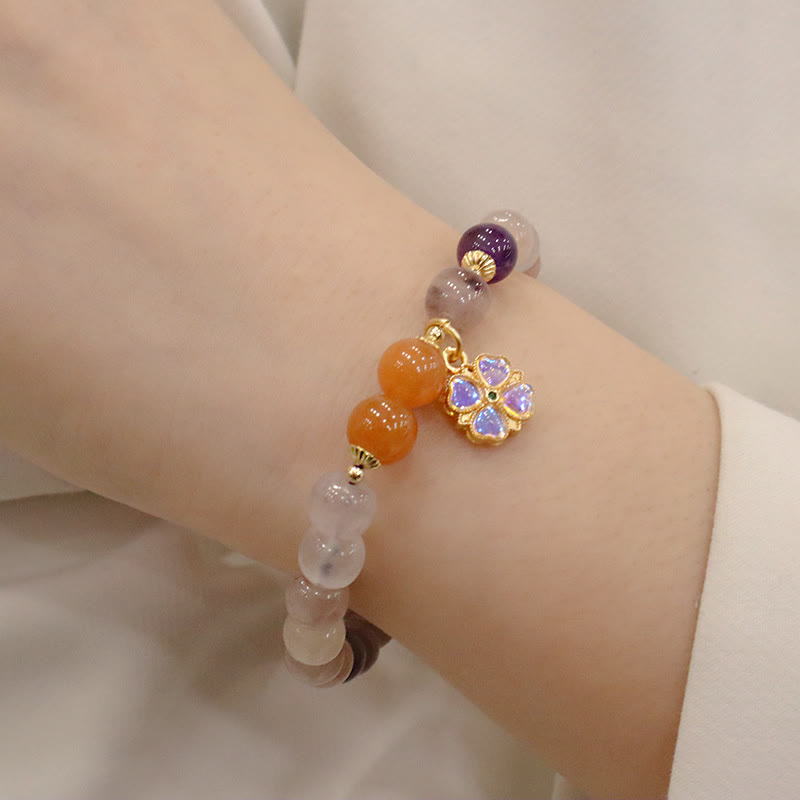 Fortune Jewel Natural Purple Golden Silk Jade Violet Flower Bead Charm Wealth Bracelet