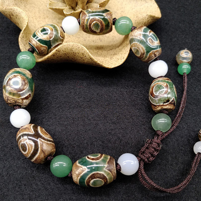Fortune Jewel Tibetan Three-eyed Dzi Bead Luck Protection Braided Bracelet