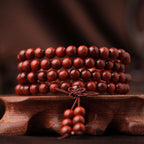 Fortune Jewel Tibetan Small Leaf Red Sandalwood 108 Beads Mala Meditation Bracelet