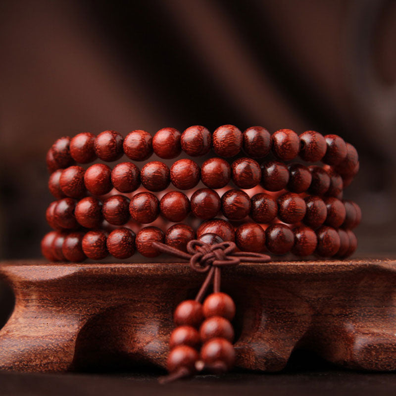 Fortune Jewel Tibetan Small Leaf Red Sandalwood 108 Beads Mala Meditation Bracelet