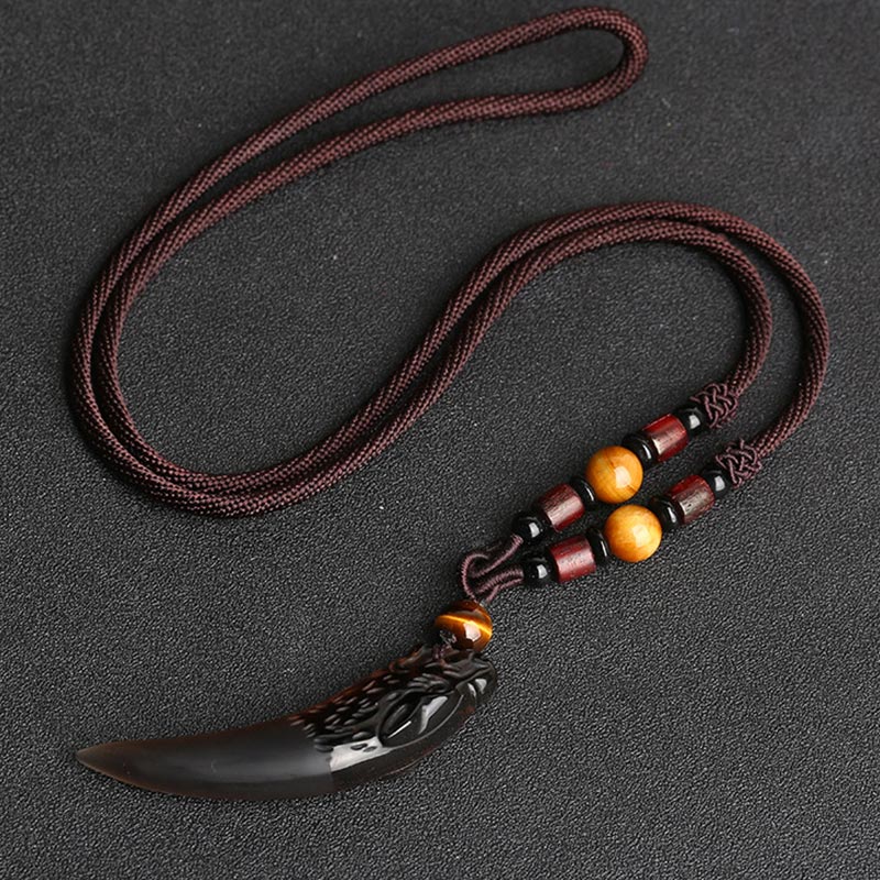 Fortune Jewel Natural Ice Obsidian Wolf Tooth Pattern Courage Necklace Pendant