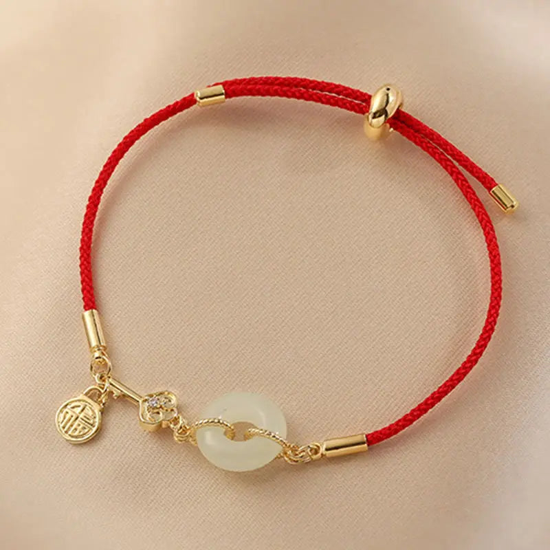Fortune Jewel "Wishing You Peace and Protection" Jade Red Rope Bracelet Includes Gift Message Card Fortune Jewel